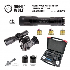 NIGHT WOLF XH-01 HD-NV FOCUS Ø 44 mm LAMPEN IR SET 3in1 mit ABS-BOX Art.Nr.248594