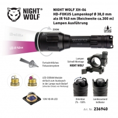 NIGHT WOLF-XH-06 HD-FOKUS IR 940nm-Lampenkopf mit Ø 38.0 mm+Zubehör